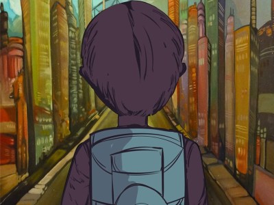 A young person with a back pack looks down a city street. Text reads: Find Your People