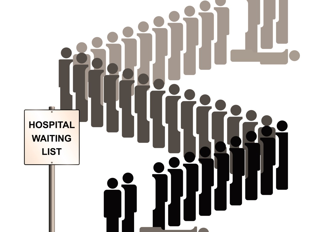 Representation of people dying whilst on the hospital treatment waiting list due to healthcare budget cuts and lack of investment