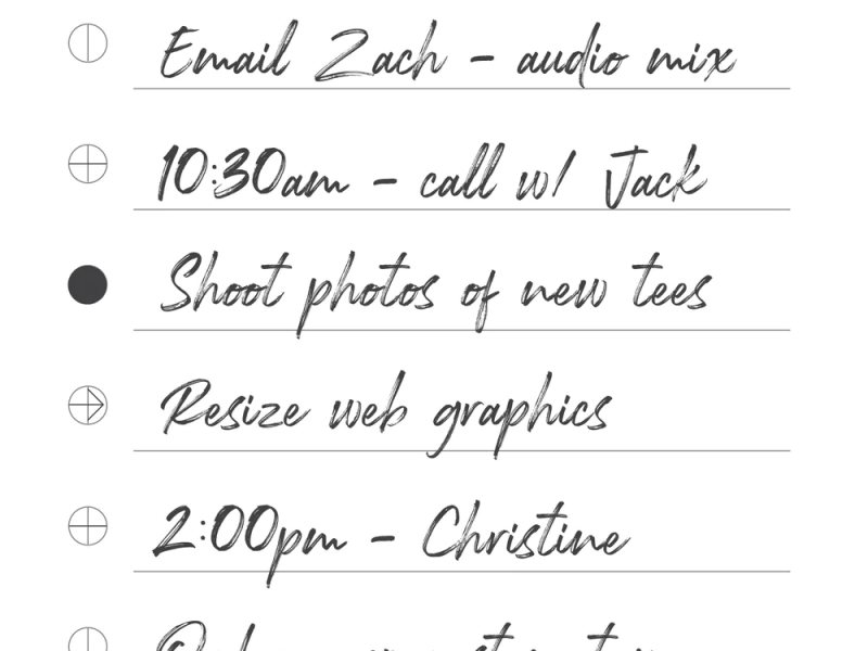 A checklist written on a vertically orient 3"x5" index card