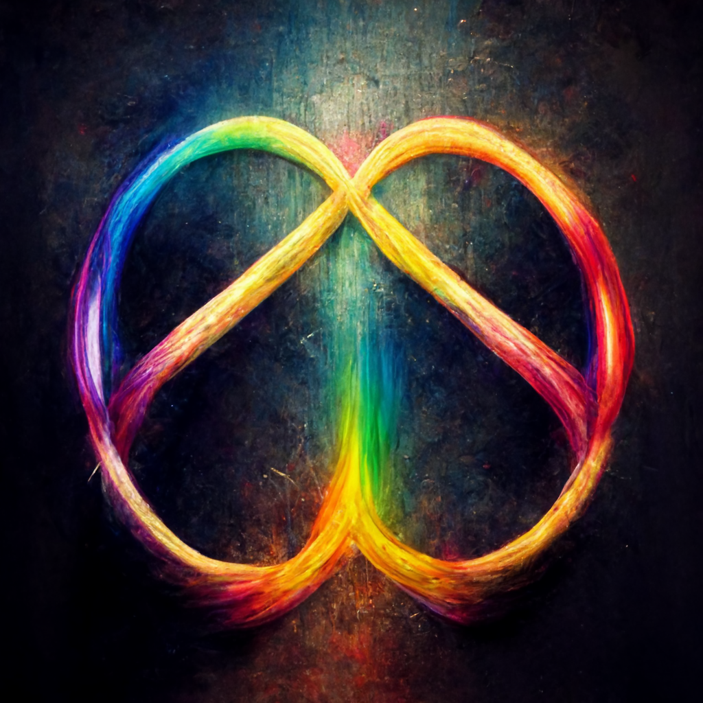 Infinity + heart resembling a human brain with two hemispheres