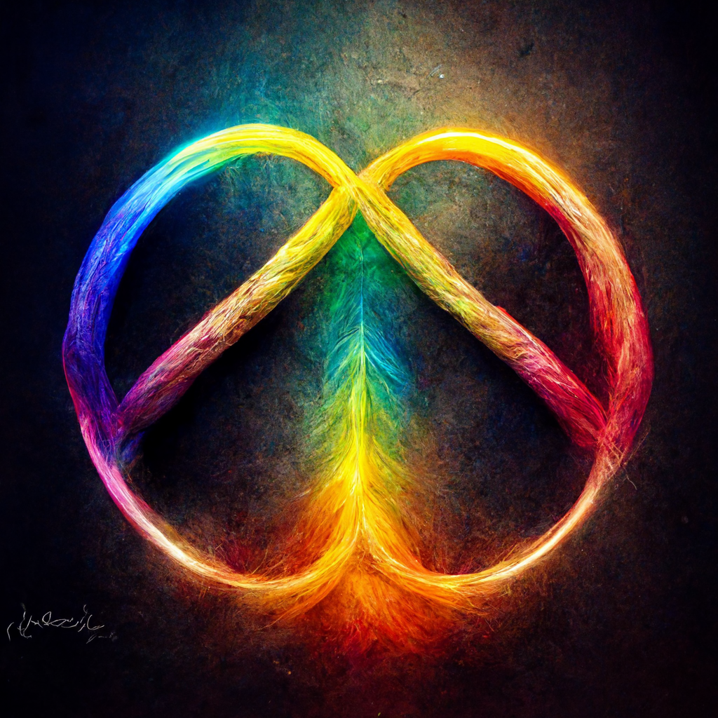 Infinity + heart resembling a human brain with two hemispheres