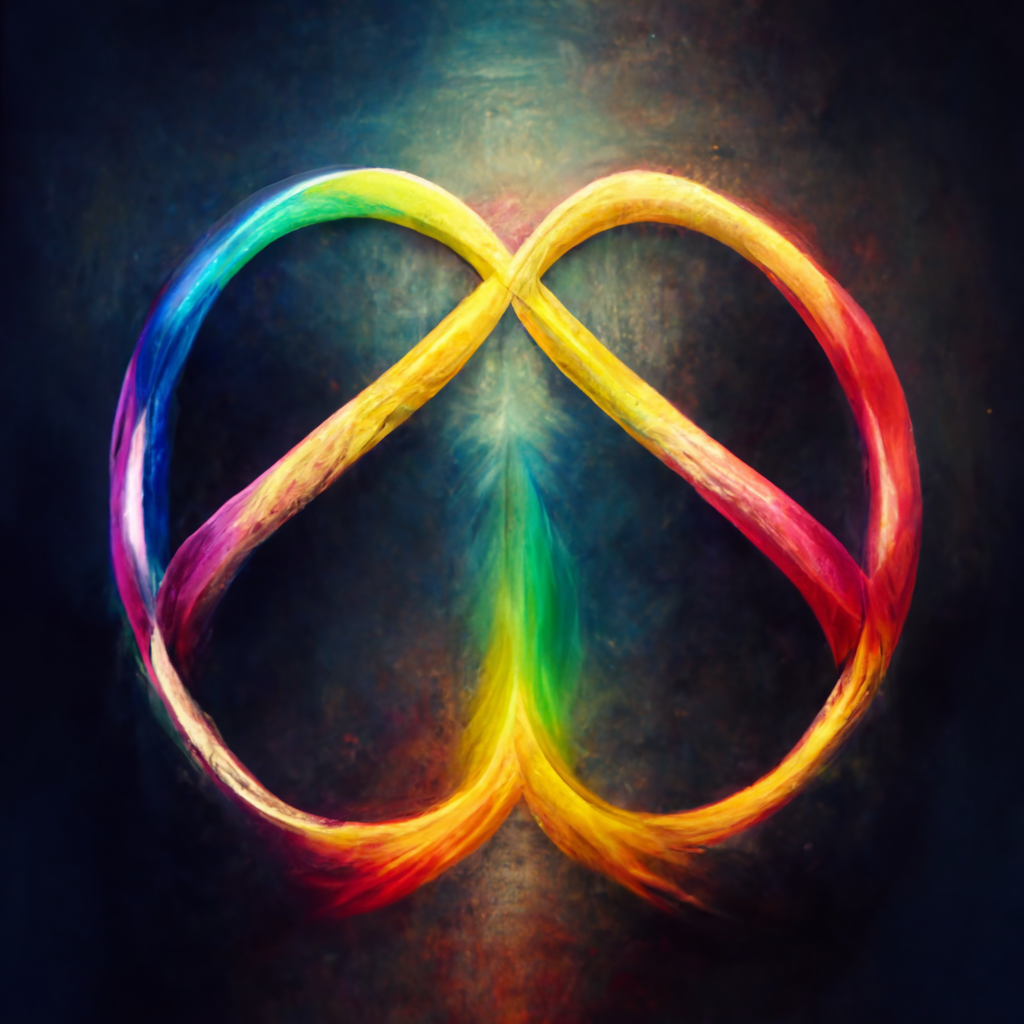 Infinity + heart resembling a human brain with two hemispheres