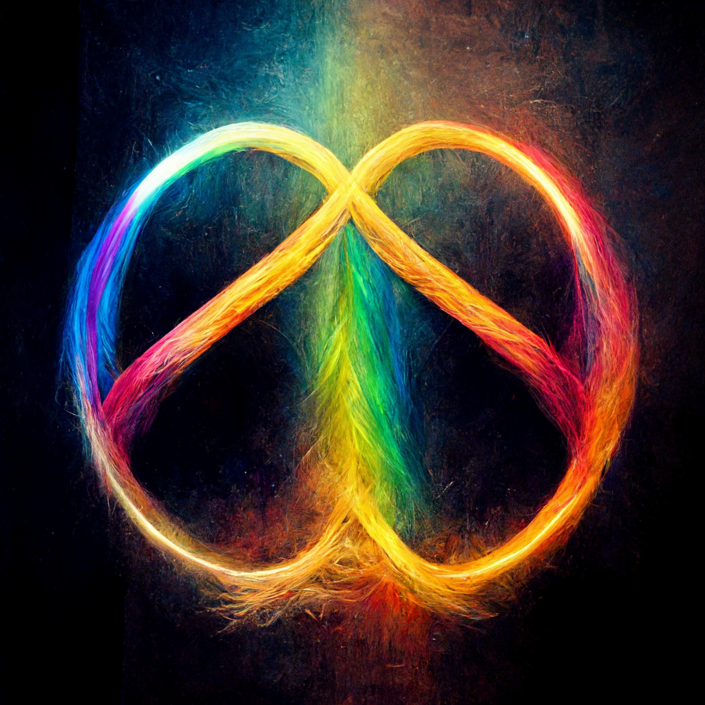 Infinity + heart resembling a human brain with two hemispheres