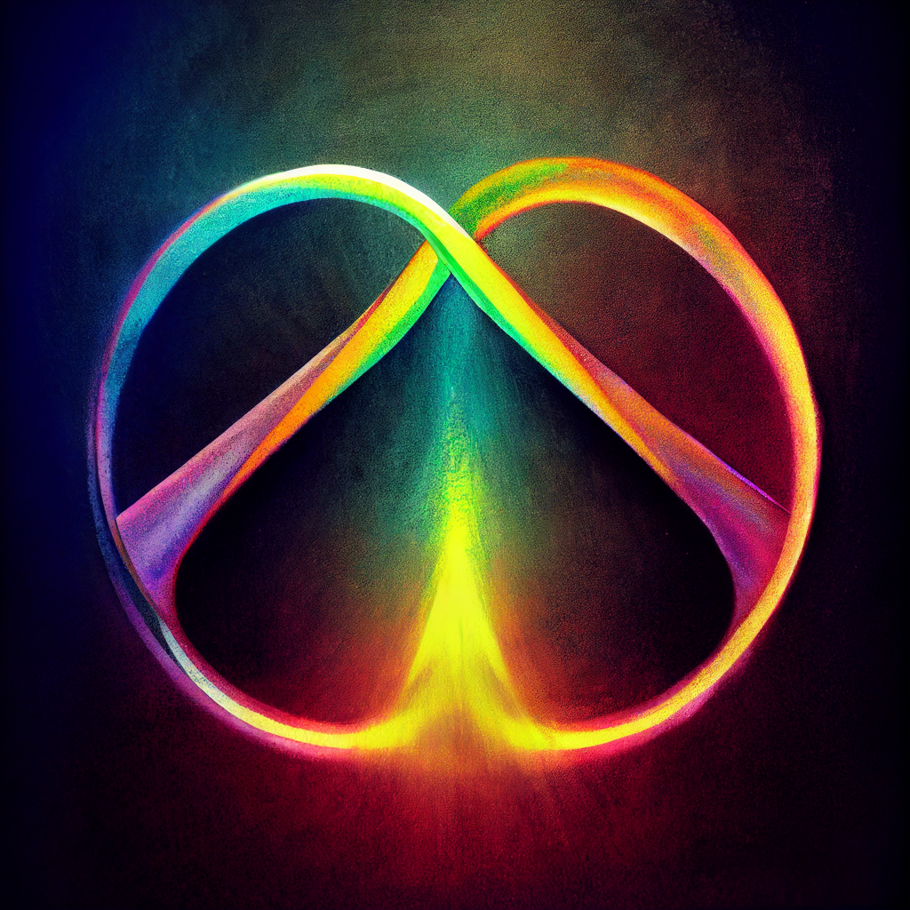 Infinity + heart resembling a human brain with two hemispheres