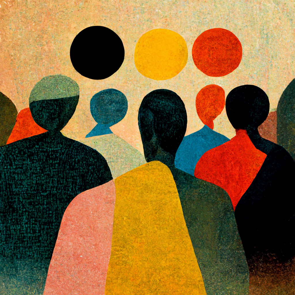 Colorful silhouettes of people assembled together