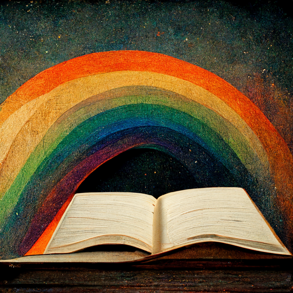 Rainbow over an open book