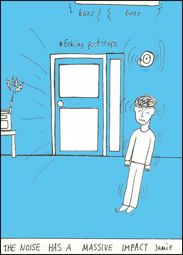 student overwhelmed by ringing school bell and other noises