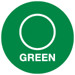 Green circle with the word GREEN in white letters beneath the outline of a white circle