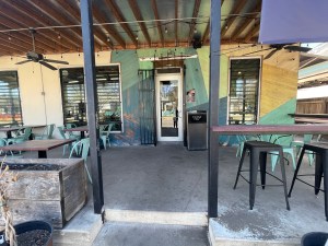 Steps up onto a covered porch