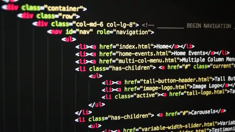Computer screen showing HTML code
