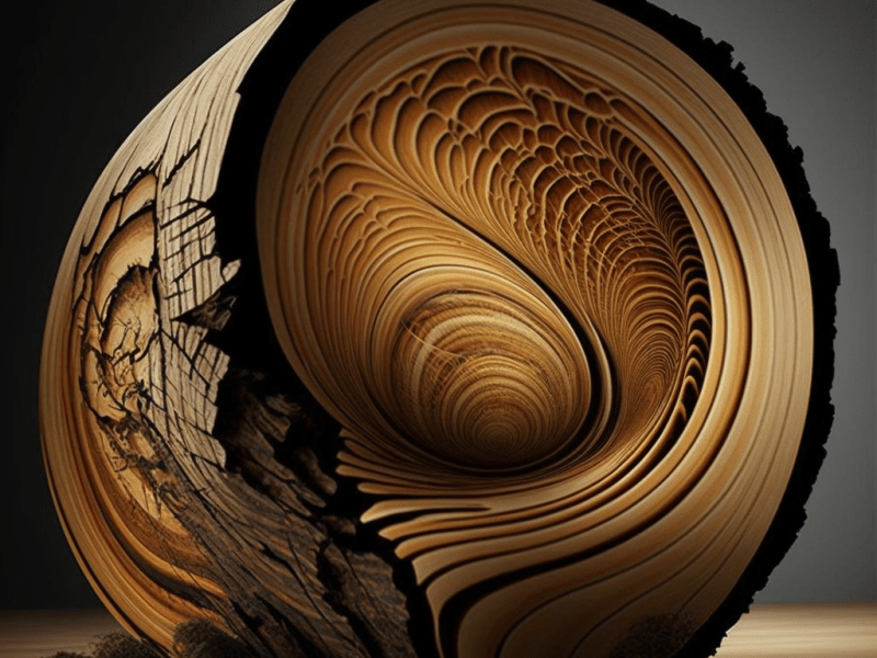Cross section of a log with intricate swirling growth rings