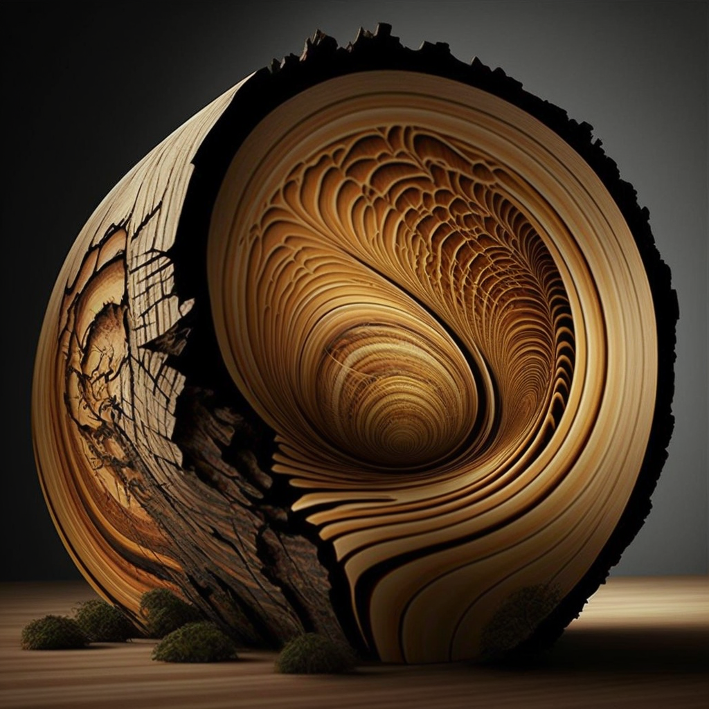 Cross section of a log with intricate swirling growth rings
