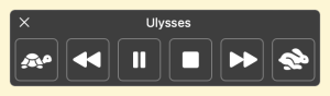 Screenshot of the macOS spoken content controller with play, pause, stop, fast, slow.