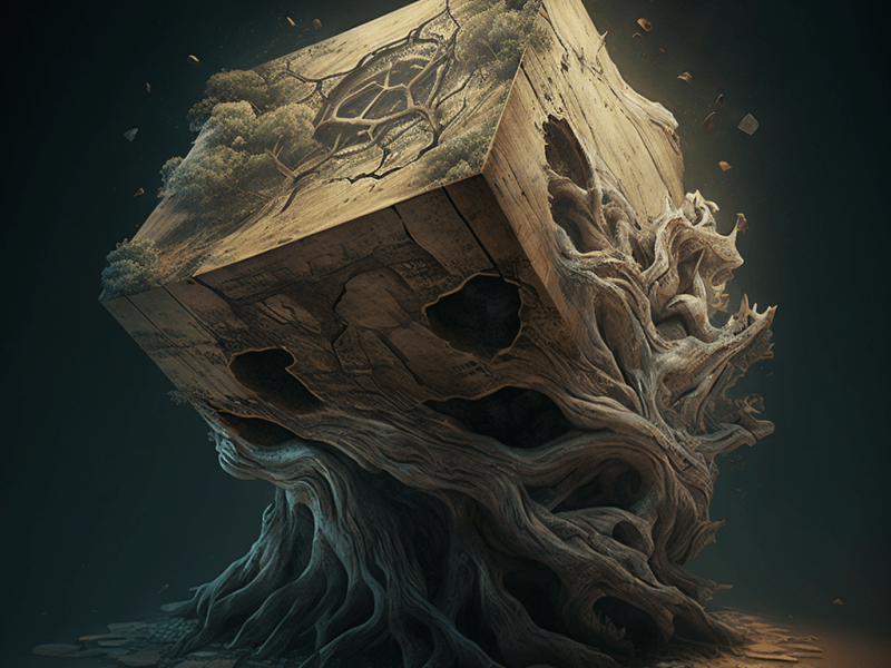 gnarly tree stump fashioned into a cube