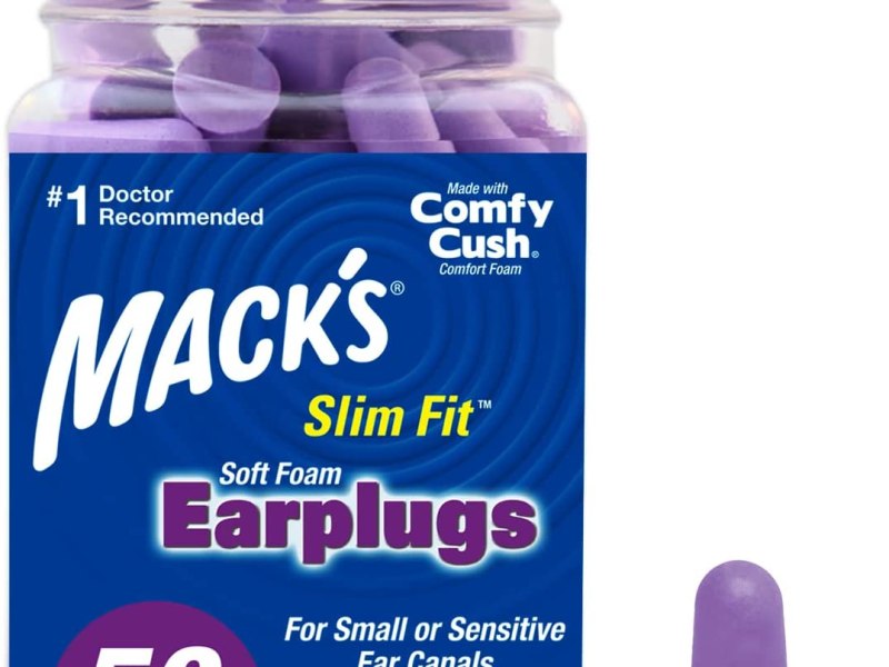 Containers of purple ear plugs