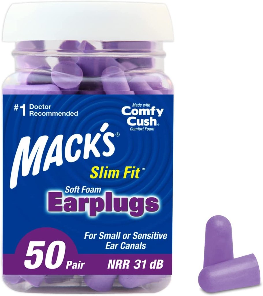 Containers of purple ear plugs