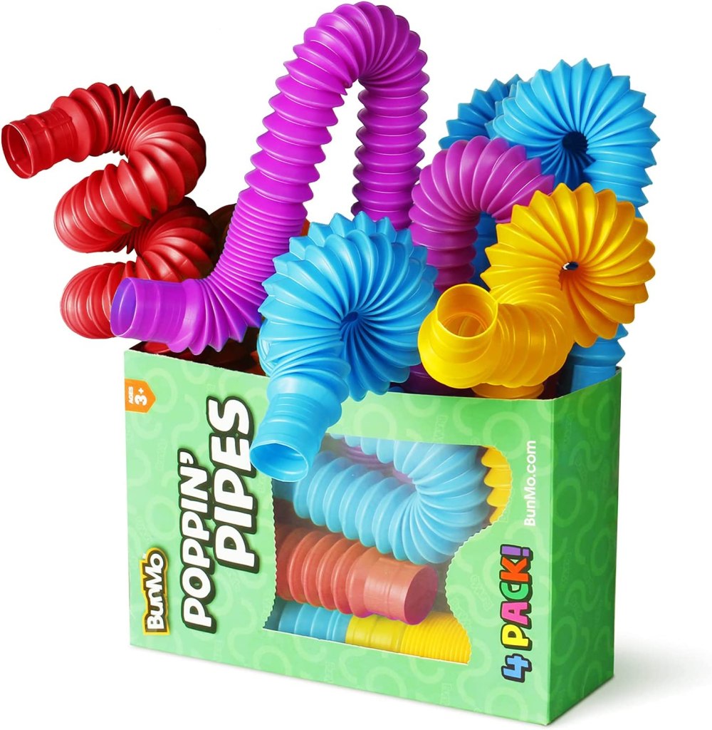 Box of corrugated pop tubes in multiple colors