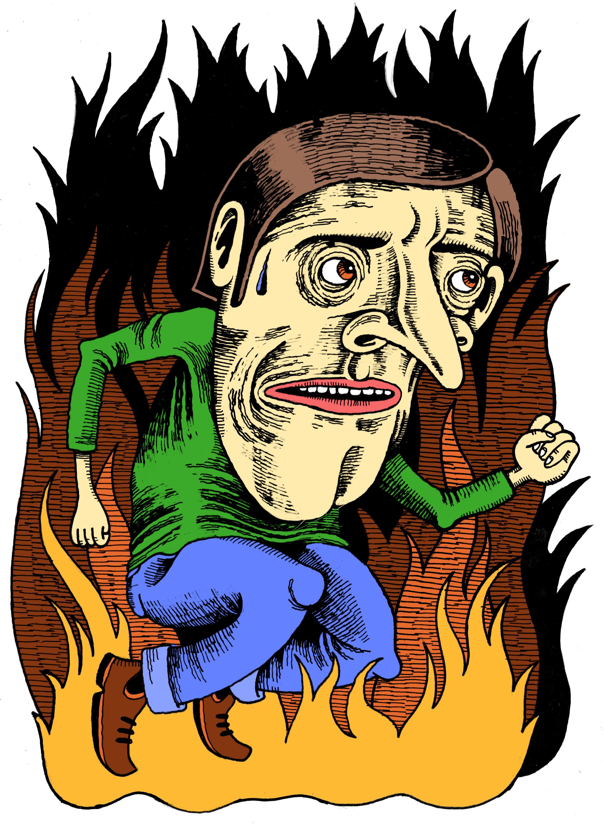 Illustration of a person standing in flames