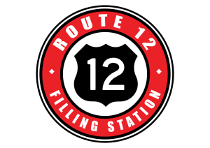 Route 12 Filling Station logo with a road sign in the middle of a circle