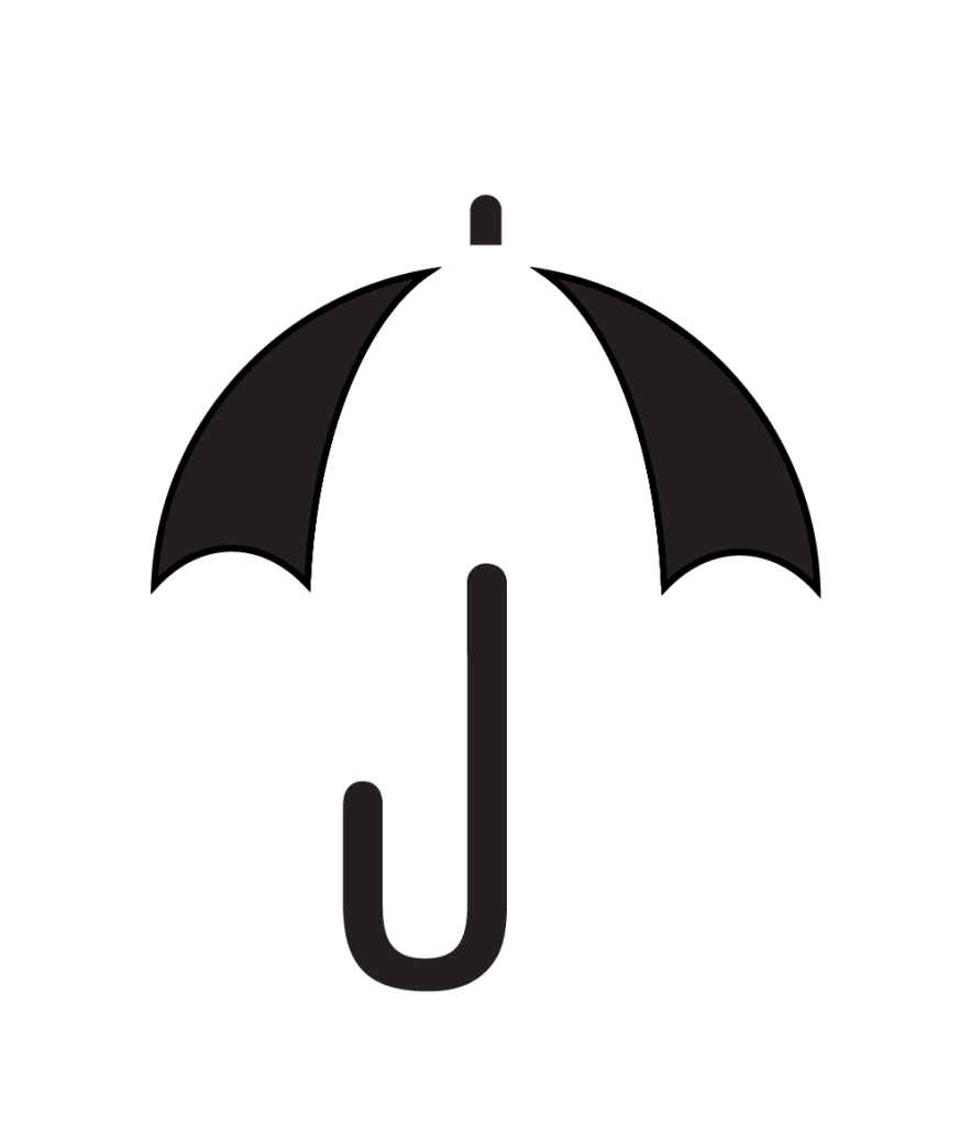 Black and white umbrella with a handle shaped like a capital letter U