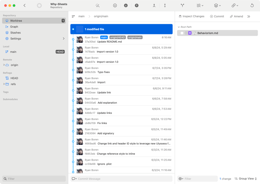 Screenshot of Gitfox showing modified files
