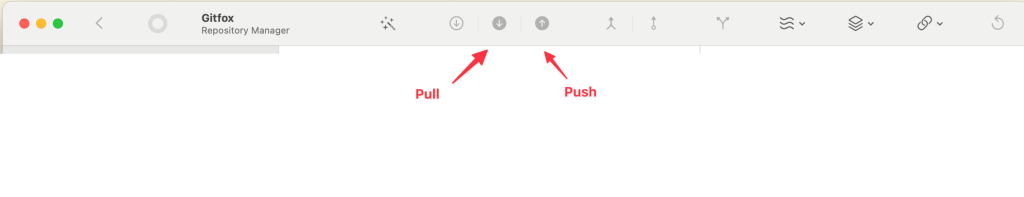 Screenshot of Gitfox Toolbar showing Push and Pull buttons
