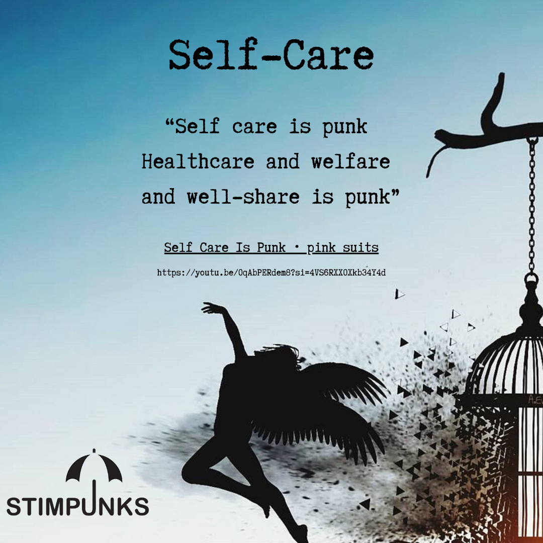 Self-Care "Self care is punk Healthcare and welfare and well-share is punk" Self Care Is Punk• pink suits https://youtu.be/0qAbPERdem8?si=4VS6RXX0Xkb34Y4d Photo of winged angel breaking out from a bird cage