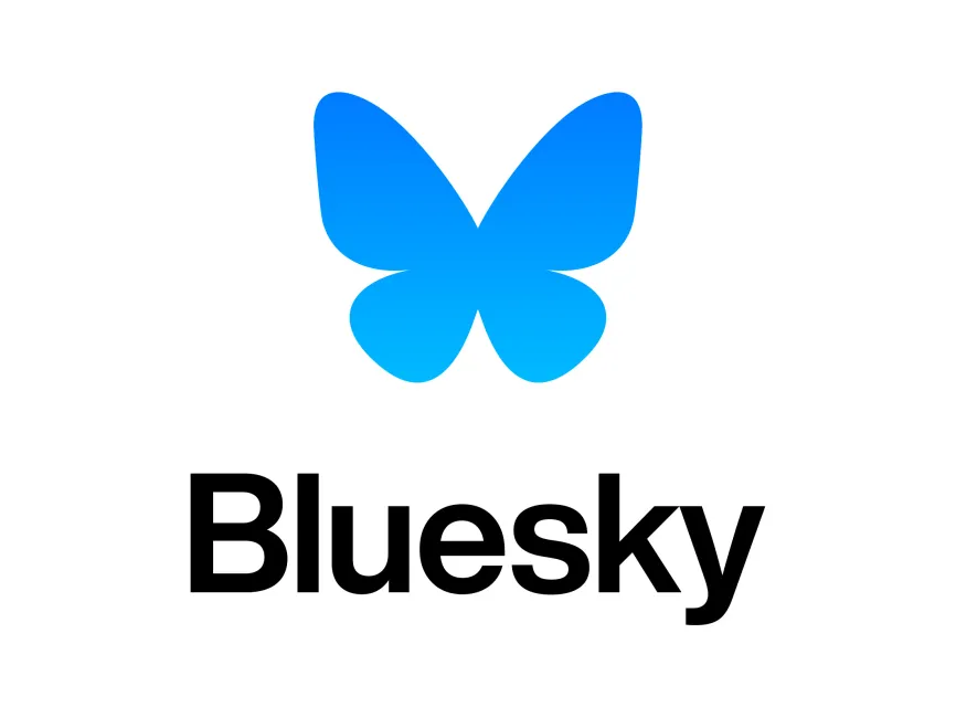 Logo of blue butterfly with the word "Bluesky" beneath it.