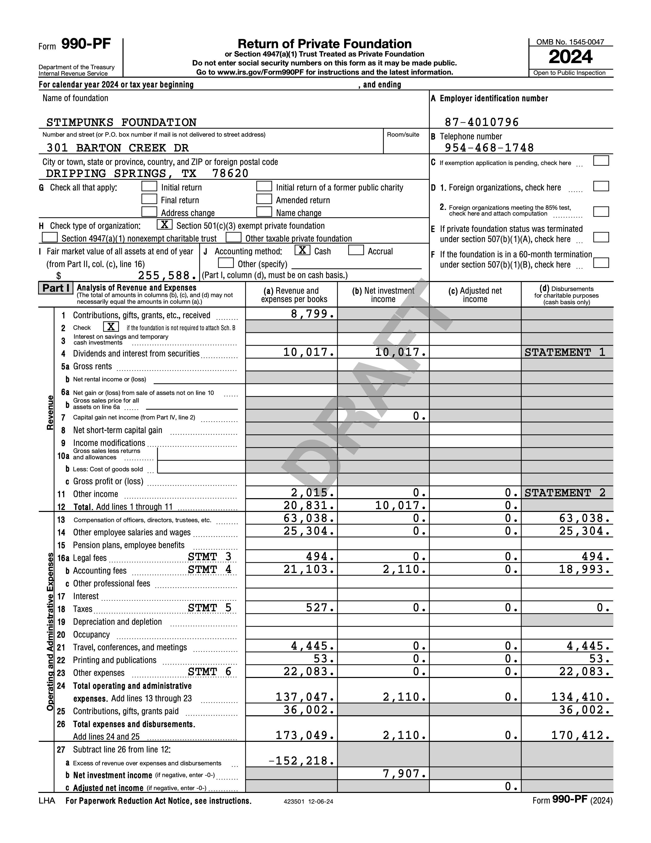 Stimpunks 2024 Form 990-PF Page 1