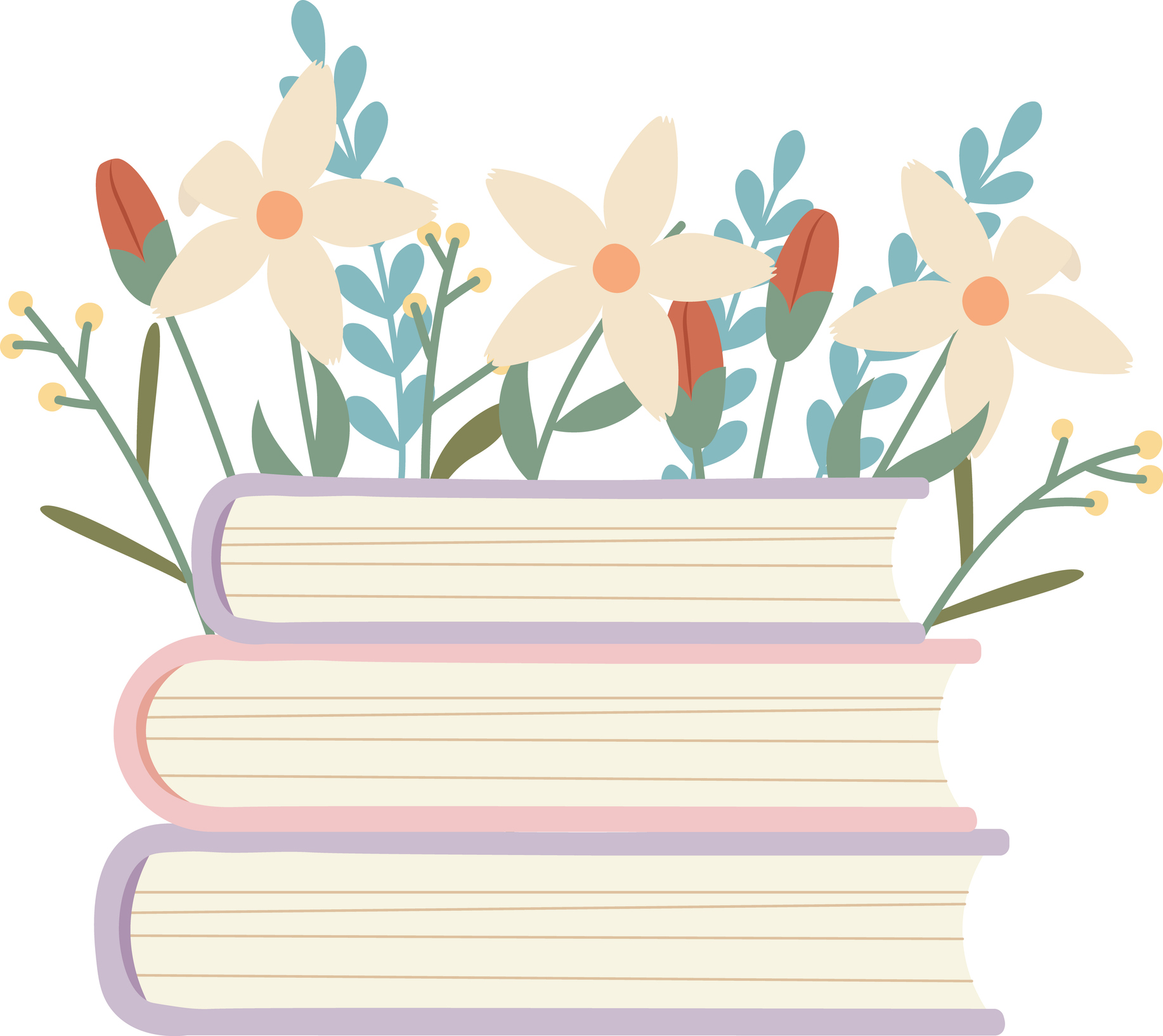 Books With Flowers Vector Illustration